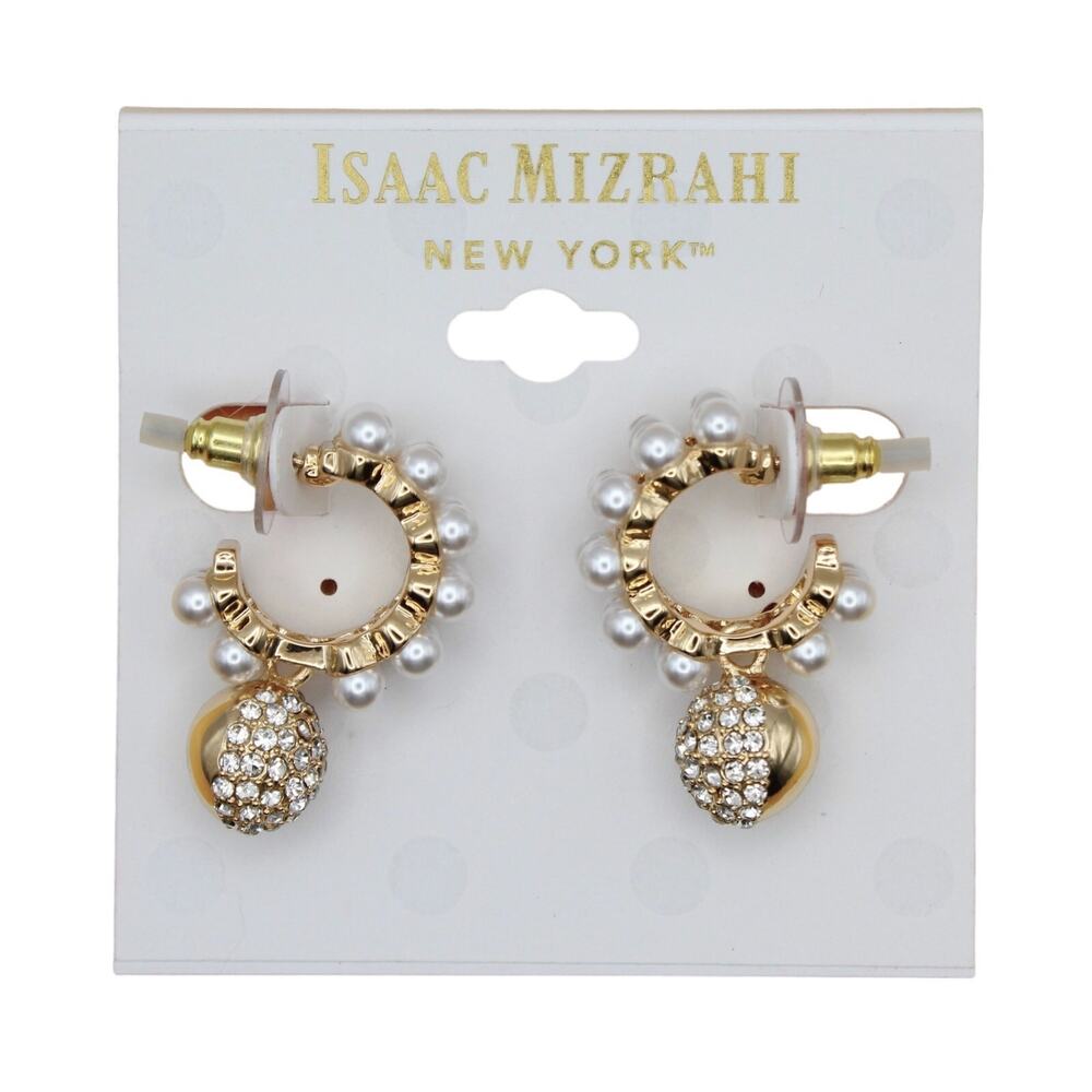 Isaac Mizrahi New York Pearl Hoop and Stone Earrings MSRP $35 #MZ685357 - Picture 2 of 3